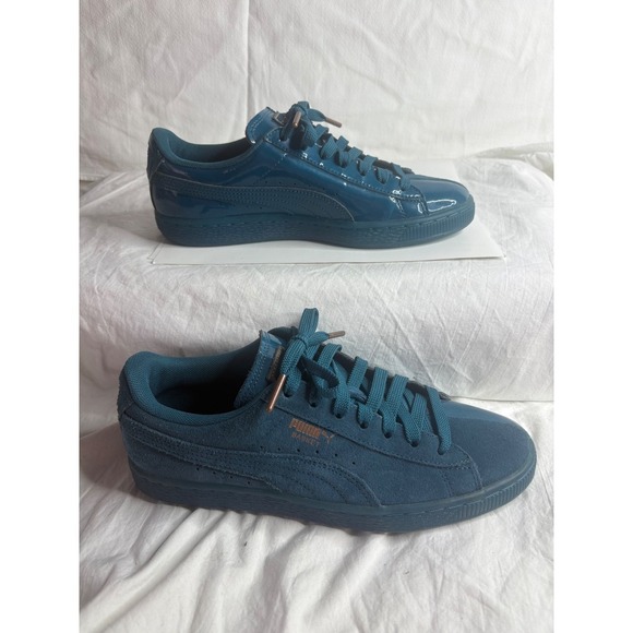 Puma Shoes - Puma Suede Basket Teal Blue Patent Leather Lace Up Sneakers Shoes Womens 7.5